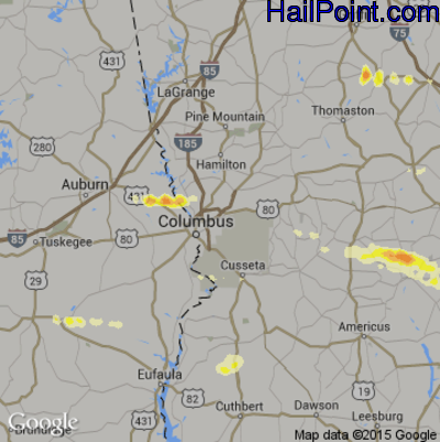 Hail Map for Columbus, GA Region on January 21, 2012 