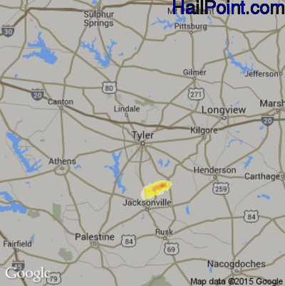 Hail Map for Tyler, TX Region on February 3, 2012 