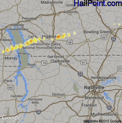 Hail Map for Clarksville, TN Region on February 29, 2012 