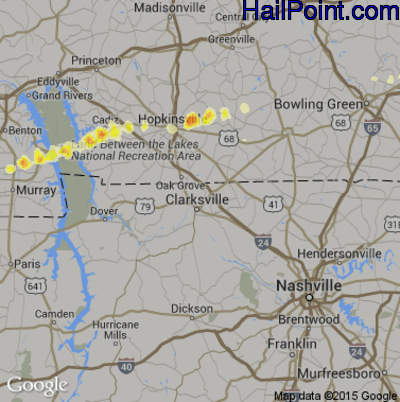 Hail Map for Clarksville, TN Region on February 29, 2012