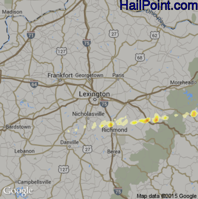 Hail Map for Lexington, KY Region on February 29, 2012