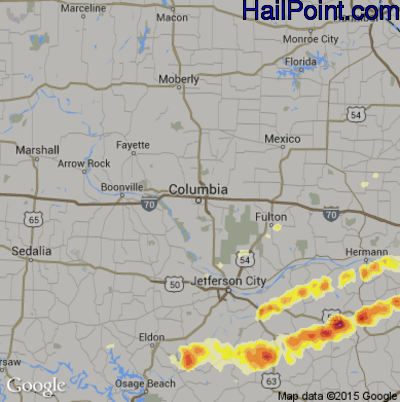 Hail Map for Columbia, MO Region on March 2, 2012