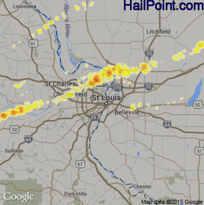 Hail Map for St. Louis, MO Region on March 2, 2012