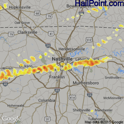 Hail Map for Nashville, TN Region on March 2, 2012