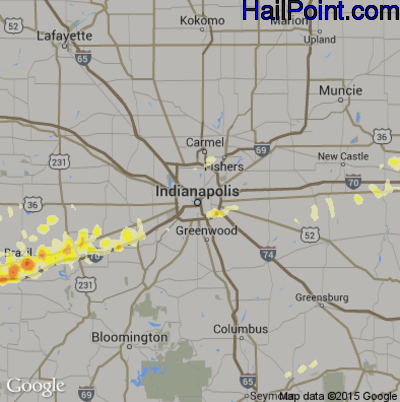 Hail Map for Indianapolis, IN Region on March 2, 2012
