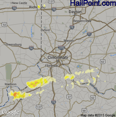 Hail Map for Cincinnati, OH Region on March 2, 2012 
