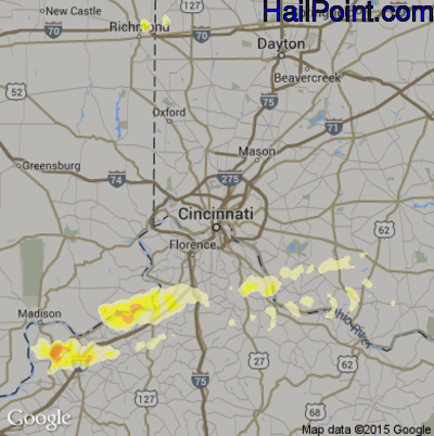 Hail Map for Cincinnati, OH Region on March 2, 2012