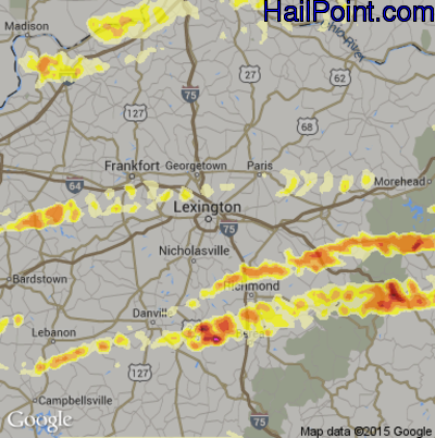 Hail Map for Lexington, KY Region on March 2, 2012