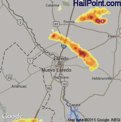 Hail Map for Laredo, TX Region on March 9, 2012 
