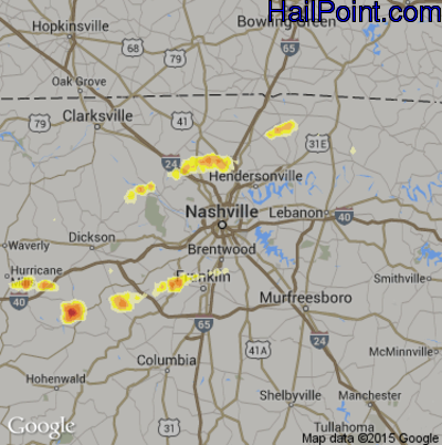 Hail Map for Nashville, TN Region on March 14, 2012