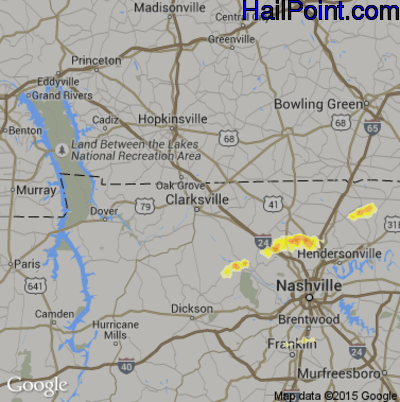Hail Map for Clarksville, TN Region on March 14, 2012 