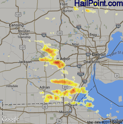 Hail Map for Ann Arbor, MI Region on March 15, 2012