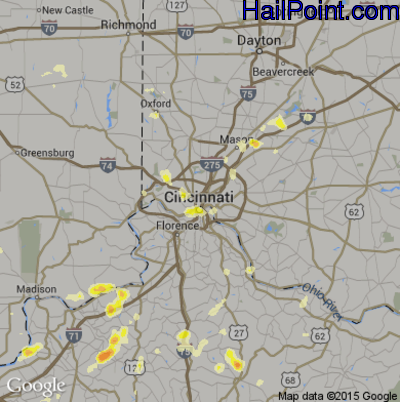 Hail Map for Cincinnati, OH Region on March 15, 2012