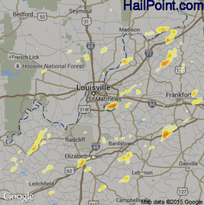 Hail Map for Louisville, KY Region on March 15, 2012 