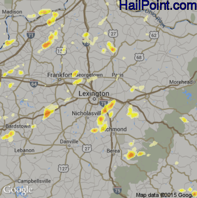 Hail Map for Lexington, KY Region on March 15, 2012