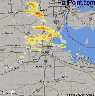 Hail Map for Toledo, OH Region on March 15, 2012