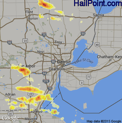 Hail Map for Detroit, MI Region on March 15, 2012