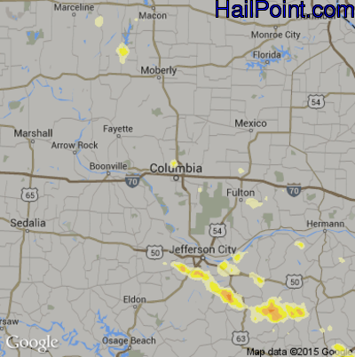 Hail Map for Columbia, MO Region on March 16, 2012