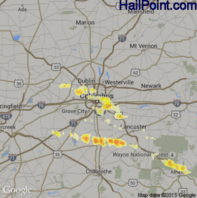 Hail Map for Columbus, OH Region on March 18, 2012