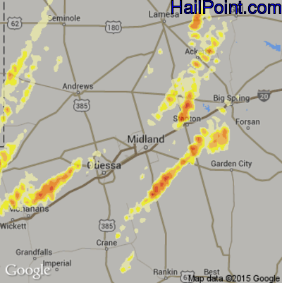 Hail Map for Midland, TX Region on March 18, 2012