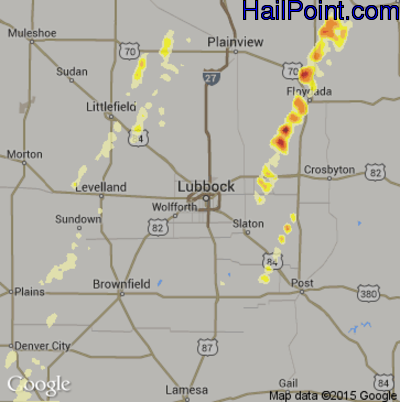 Hail Map for Lubbock, TX Region on March 19, 2012