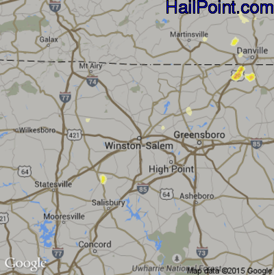 Hail Map for Winston-Salem, NC Region on March 20, 2012