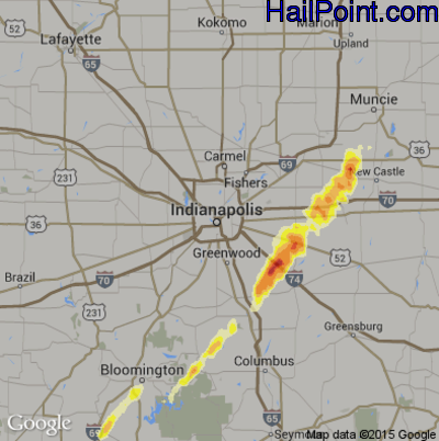 Hail Map for Indianapolis, IN Region on March 23, 2012