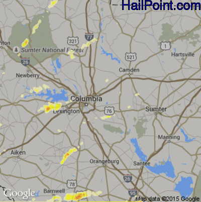 Hail Map for Columbia, SC Region on March 24, 2012