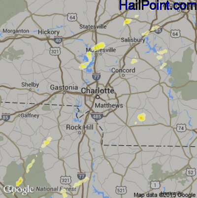Hail Map for Charlotte, NC Region on March 24, 2012