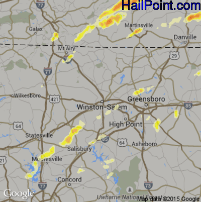 Hail Map for Winston-Salem, NC Region on March 24, 2012 