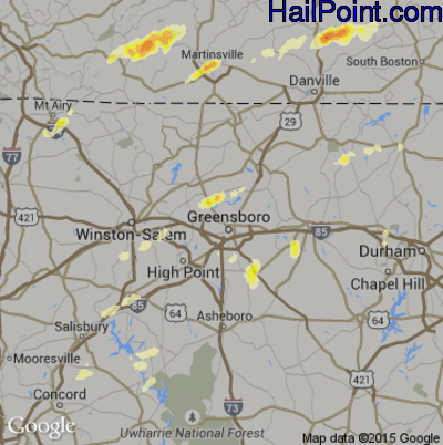 Hail Map for Greensboro, NC Region on March 24, 2012