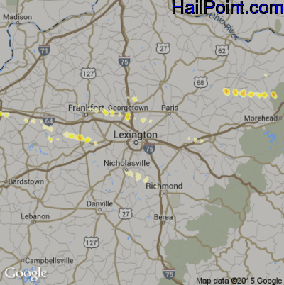 Hail Map for Lexington, KY Region on March 28, 2012