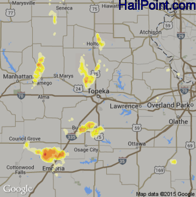 Hail Map for Topeka, KS Region on March 28, 2012