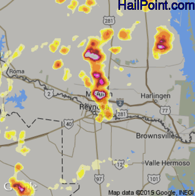 Hail Map for McAllen, TX Region on March 29, 2012