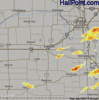 Hail Map for Lincoln, NE Region on March 29, 2012