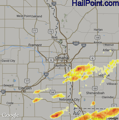 Hail Map for Omaha, NE Region on March 29, 2012