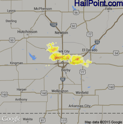 Hail Map for Wichita, KS Region on March 29, 2012