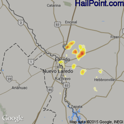 Hail Map for Laredo, TX Region on March 30, 2012