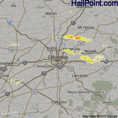 Hail Map for Columbus, OH Region on March 30, 2012