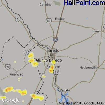 Hail Map for Laredo, TX Region on March 31, 2012