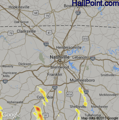Hail Map for Nashville, TN Region on March 31, 2012