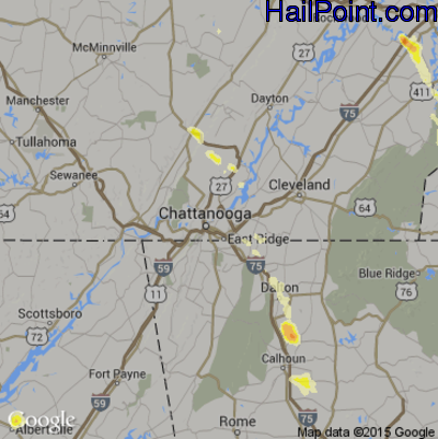 Hail Map for Chattanooga, TN Region on March 31, 2012