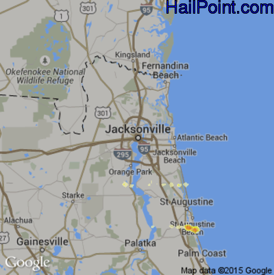Hail Map for Jacksonville, FL Region on March 31, 2012 