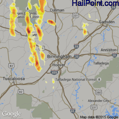 Hail Map for Birmingham, AL Region on March 31, 2012