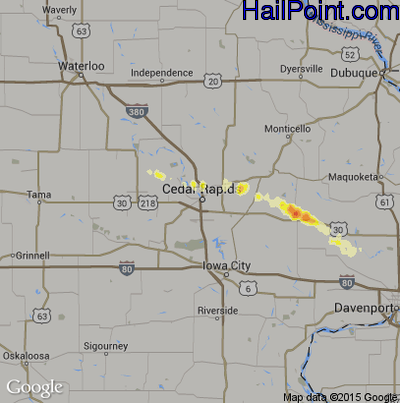 Hail Map for Cedar Rapids, IA Region on April 1, 2012