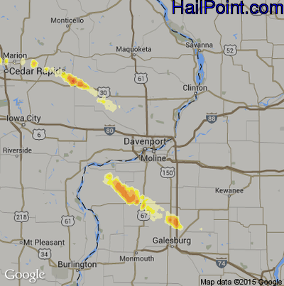 Hail Map for Davenport, IA Region on April 1, 2012