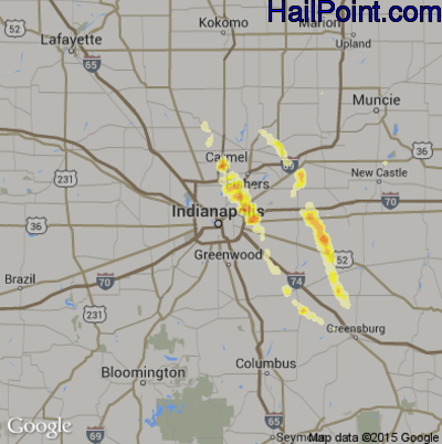Hail Map for Indianapolis, IN Region on April 2, 2012 