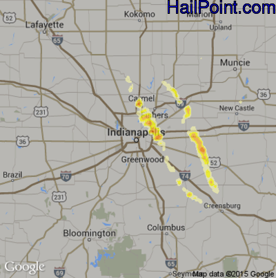 Hail Map for Indianapolis, IN Region on April 2, 2012