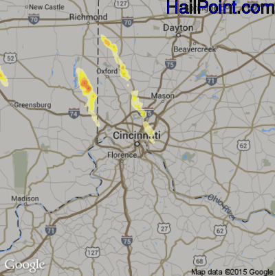 Hail Map for Cincinnati, OH Region on April 2, 2012