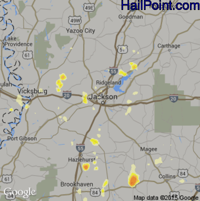 Hail Map for Jackson, MS Region on April 2, 2012